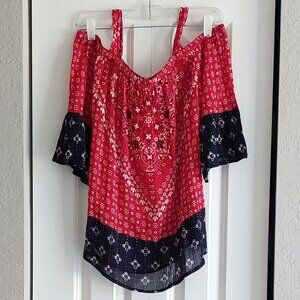 bila 3/4 Bell Sleeve Cold Shoulder Boho Blouse Women's Size M